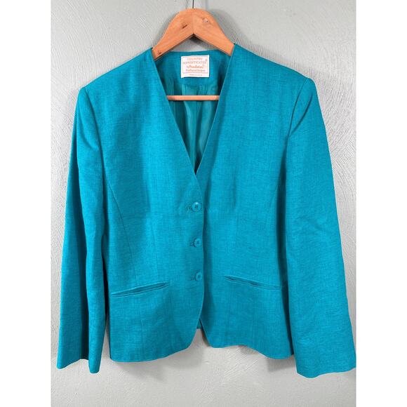 Pendleton Blazer Jacket Women's 8 Teal Blue Made in USA Country Sophisticates - Picture 9 of 11